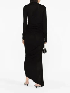 ANDREADAMO Abiti<ABITO DRAPED JERSEY ASYMMETRIC MIDI Nero