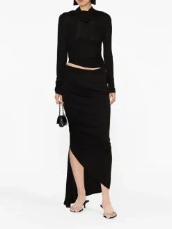 ANDREADAMO Abiti<ABITO DRAPED JERSEY ASYMMETRIC MIDI Nero