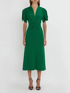 VICTORIA BECKHAM Abiti<ABITO GATHERED V-NECK MINI Verde