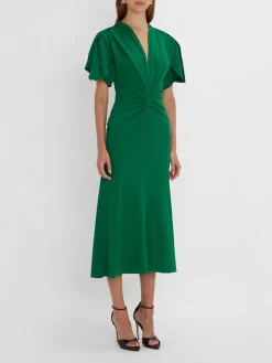 VICTORIA BECKHAM Abiti<ABITO GATHERED V-NECK MINI Verde
