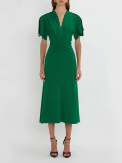 VICTORIA BECKHAM Abiti<ABITO GATHERED V-NECK MINI Verde