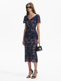 SELF-PORTRAIT Abiti<ABITO LACE OPEN NECK Blu