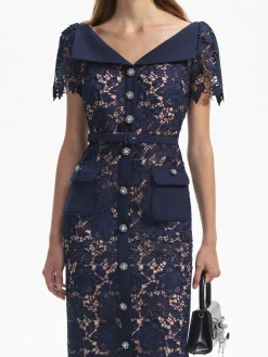 SELF-PORTRAIT Abiti<ABITO LACE OPEN NECK Blu