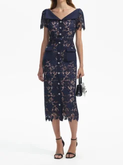 SELF-PORTRAIT Abiti<ABITO LACE OPEN NECK Blu