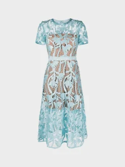 SELF-PORTRAIT Abiti<ABITO LIGHT BLUE LACE MIDI Azzurro