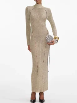 SELF-PORTRAIT Abiti<ABITO MAXI LUREX KNIT Giallo