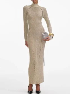 SELF-PORTRAIT Abiti<ABITO MAXI LUREX KNIT Giallo