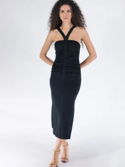 JONATHAN SIMKHAI Abiti<ABITO MIDI DARYA COMPACT RIB S/L RUCHED Nero