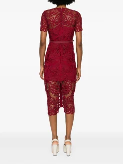 SELF-PORTRAIT Abiti<ABITO MIDI FLORAL GUIPURE LACE BUTTON Rosso