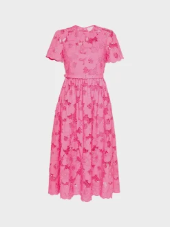 SELF-PORTRAIT Abiti<ABITO MIDI FLORAL LACE Rosa