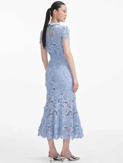 SELF-PORTRAIT Abiti<ABITO MIDI FLORAL LACE CONTRAST COLLAR Azzurro