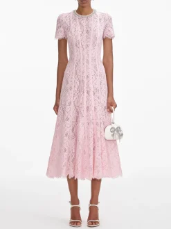 SELF-PORTRAIT Abiti<ABITO MIDI FLOREAL LACE EMBELLISHED Rosa
