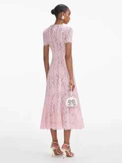 SELF-PORTRAIT Abiti<ABITO MIDI FLOREAL LACE EMBELLISHED Rosa