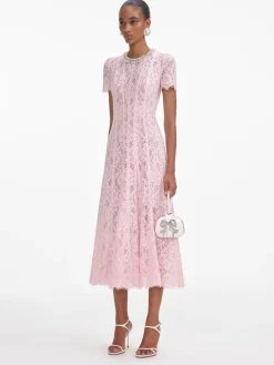 SELF-PORTRAIT Abiti<ABITO MIDI FLOREAL LACE EMBELLISHED Rosa
