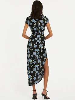 ROTATE BIRGER CHRISTENSEN Abiti<ABITO MIDI FLOREALE ASYMMETRIC Azzurro, Nero, Verde