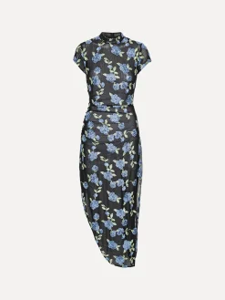 ROTATE BIRGER CHRISTENSEN Abiti<ABITO MIDI FLOREALE ASYMMETRIC Azzurro, Nero, Verde