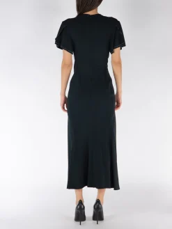VICTORIA BECKHAM Abiti<ABITO MIDI GATHERED V-NECK Nero