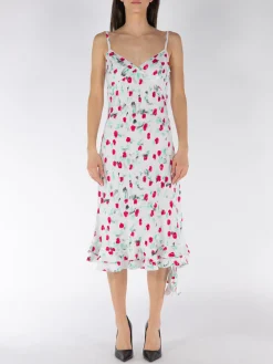 MARNI Abiti<ABITO MIDI IN ENVERS SATIN CON STAMPA REVERIE Bianco, Fuxia