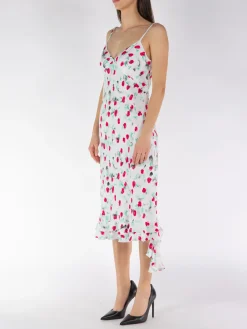 MARNI Abiti<ABITO MIDI IN ENVERS SATIN CON STAMPA REVERIE Bianco, Fuxia