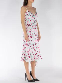 MARNI Abiti<ABITO MIDI IN ENVERS SATIN CON STAMPA REVERIE Bianco, Fuxia