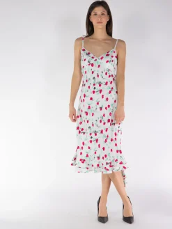 MARNI Abiti<ABITO MIDI IN ENVERS SATIN CON STAMPA REVERIE Bianco, Fuxia