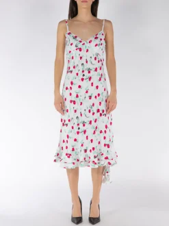 MARNI Abiti<ABITO MIDI IN ENVERS SATIN CON STAMPA REVERIE Bianco, Fuxia