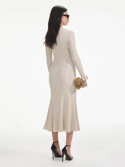 SELF-PORTRAIT Abiti<ABITO MIDI METALLIC RIBBED Bianco