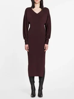 LANVIN Abiti<ABITO MIDI SIDE SLIT Marrone