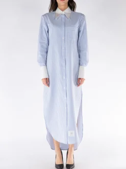 THOM BROWNE Abiti<ABITO MIDI STRIPED COTTON Bianco, Blu
