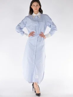 THOM BROWNE Abiti<ABITO MIDI STRIPED COTTON Bianco, Blu