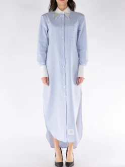 THOM BROWNE Abiti<ABITO MIDI STRIPED COTTON Bianco, Blu