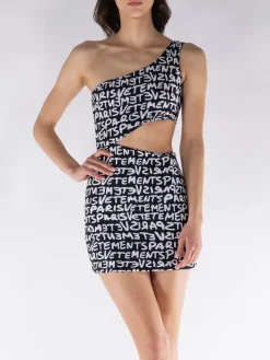 VETEMENTS Abiti<ABITO MINI ASIMMETRICO Bianco, Nero