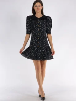 ALESSANDRA RICH Abiti<ABITO MINI DAISY PRINT SILK WITH COLLA Nero