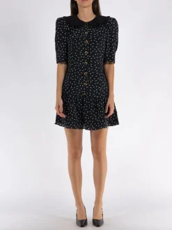 ALESSANDRA RICH Abiti<ABITO MINI DAISY PRINT SILK WITH COLLA Nero