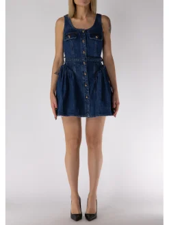 SELF-PORTRAIT Abiti<ABITO MINI DENIM FLARED Blu