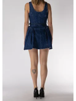 SELF-PORTRAIT Abiti<ABITO MINI DENIM FLARED Blu