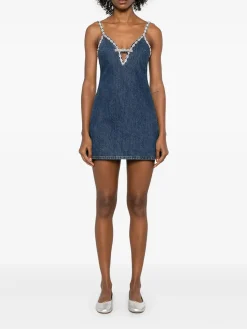 SELF-PORTRAIT Abiti<ABITO MINI DENIM STRAPPY Blu
