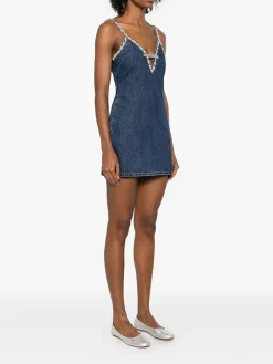 SELF-PORTRAIT Abiti<ABITO MINI DENIM STRAPPY Blu
