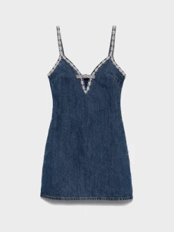 SELF-PORTRAIT Abiti<ABITO MINI DENIM STRAPPY Blu