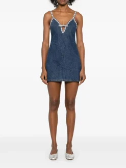 SELF-PORTRAIT Abiti<ABITO MINI DENIM STRAPPY Blu