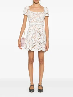 SELF-PORTRAIT Abiti<ABITO MINI FLORAL LACE Bianco