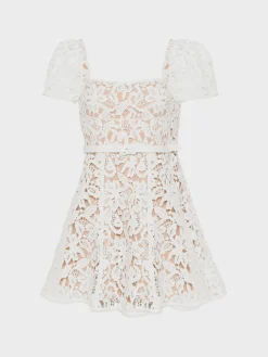 SELF-PORTRAIT Abiti<ABITO MINI FLORAL LACE Bianco