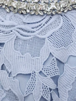 SELF-PORTRAIT Abiti<ABITO MINI FLORAL LACE CONTRAST COLLAR Azzurro