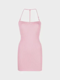 COURREGES Abiti<ABITO MINI IN MAGLIA STRAP RIB Rosa