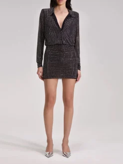 SELF-PORTRAIT Abiti<ABITO MINI RHINESTONE Nero