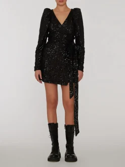 ROTATE BIRGER CHRISTENSEN Abiti<ABITO SEQUINS MINI WRAP Nero