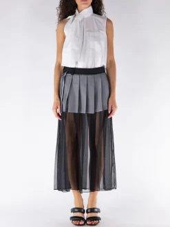 SACAI Abiti<ABITO SMANICATO CON GONNA A PIEGHE Bianco, Grigio