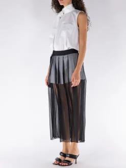 SACAI Abiti<ABITO SMANICATO CON GONNA A PIEGHE Bianco, Grigio