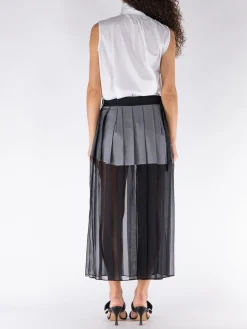 SACAI Abiti<ABITO SMANICATO CON GONNA A PIEGHE Bianco, Grigio