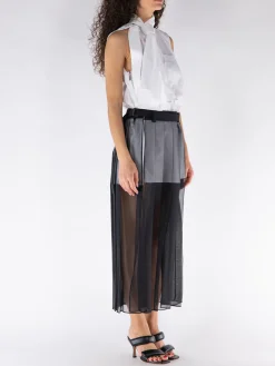 SACAI Abiti<ABITO SMANICATO CON GONNA A PIEGHE Bianco, Grigio